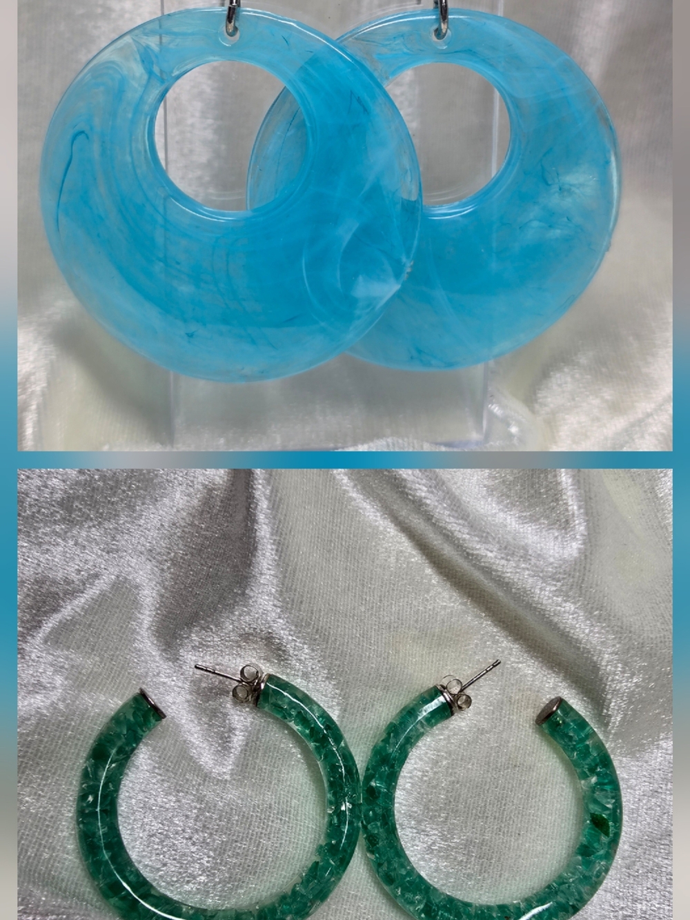 Blue and Green Resin Hoop Earrings Set - Women Jewelry